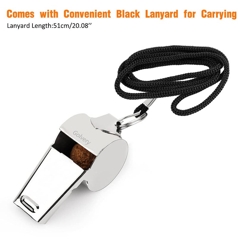 Golvery Coach Whistle Stainless Steel, Loud Crisp Sound Whistle with Lanyard for Sports, Outdoor, Lifeguard Protection, Referee (Silver-1PC) - Image 3